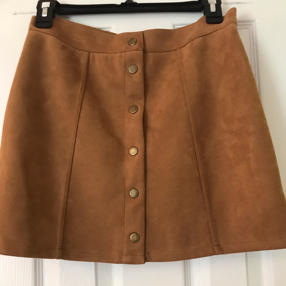Tan Suede button down skirt